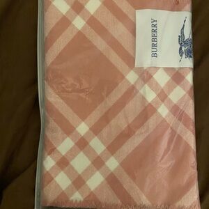 Burberry Coral and White Checkered Scarf